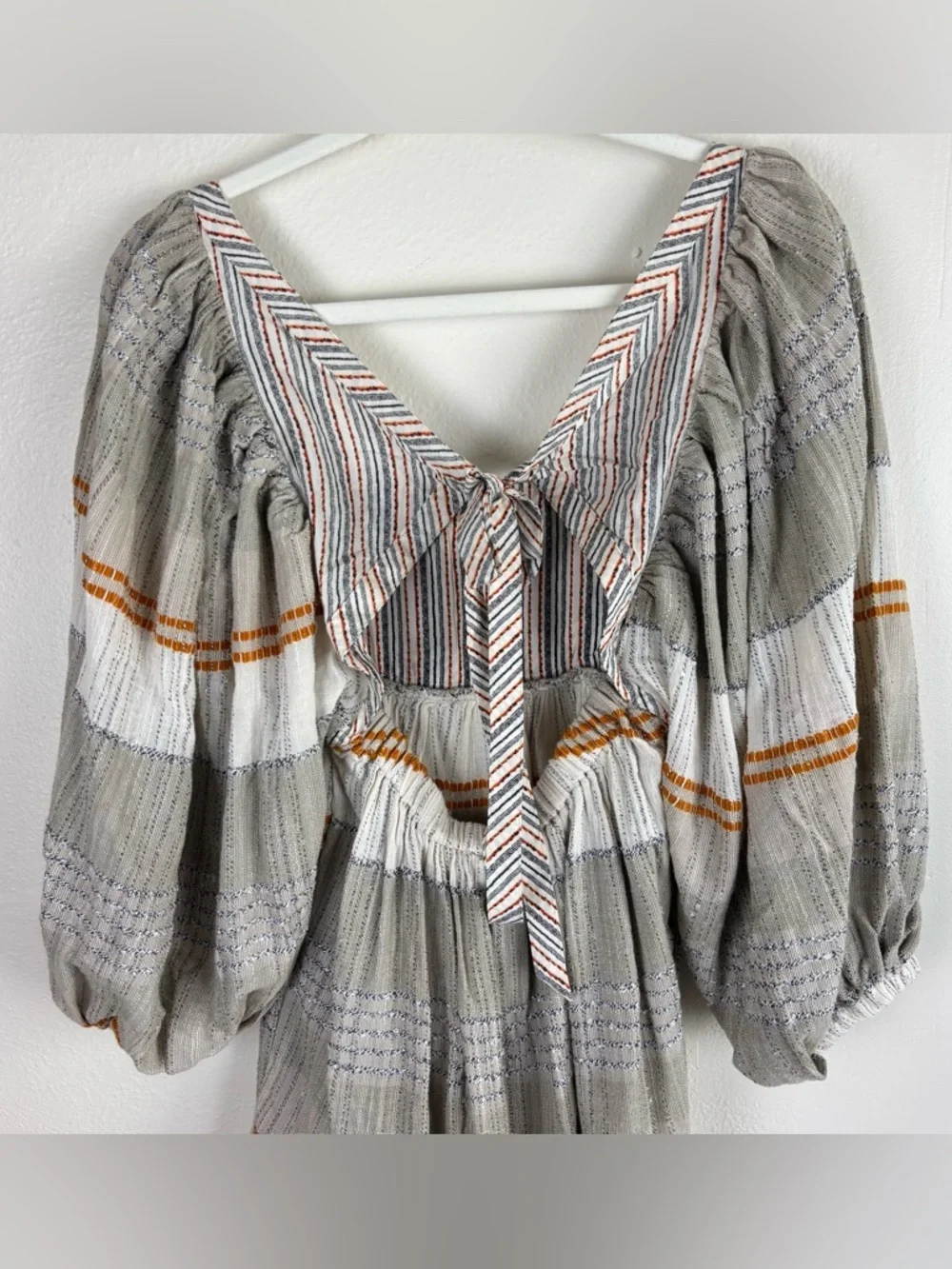 Free People Cozy Striped Peasant Mini Dress Size S Open Back Ivory Combo NWT